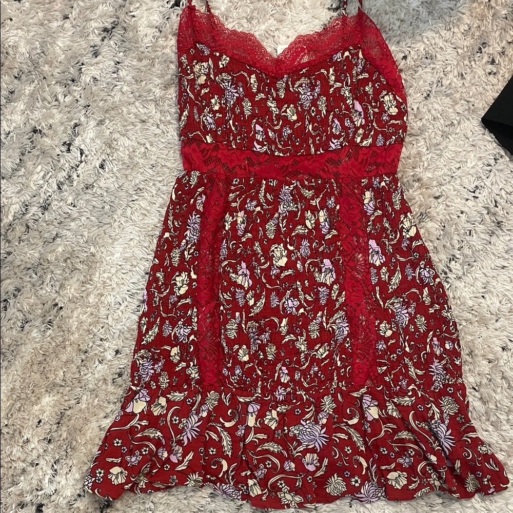 Free People Floral Red Lace Dress NEW